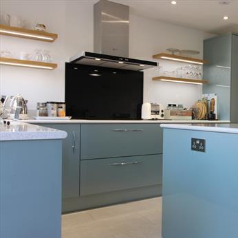 Bespoke, acrylic kitchen installed by Fine Finish Furniture - Nottingham, Derbyshire and Leicestershire