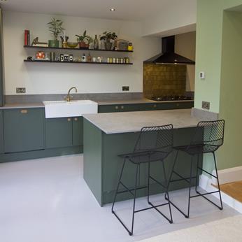 Dark Green Bespoke Oak Handle Kitchen by Fine Finish Kitchens & Bedrooms | Nottingham